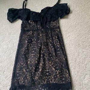 Adorable black lace off the shoulder dress